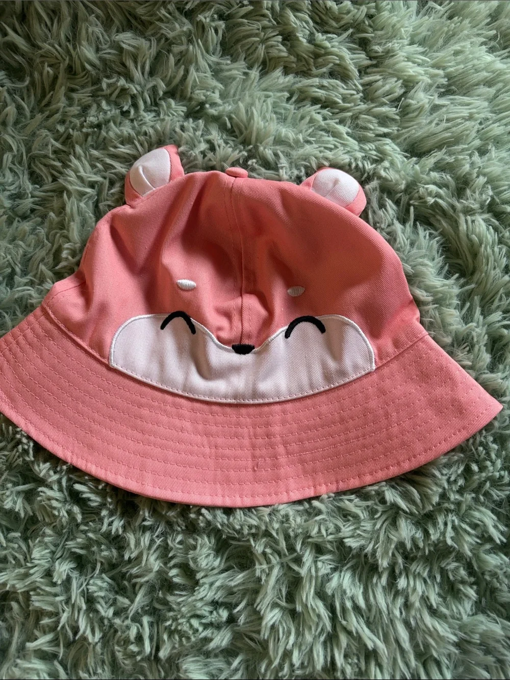 Claire's Pink Fox kids Bucket Hat with Ears cotton poly